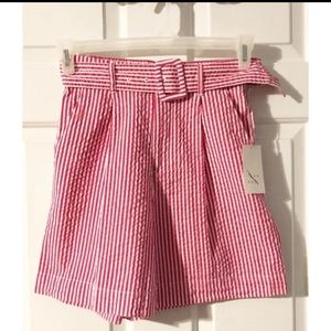 A New Day Pink & White Striped Belted High Waisted Shorts, Size S